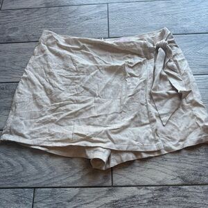 WOMENS XL LINEN BLEND TAN SKORT TAN FRONT TIE PREPPY TIMELESS COASTAL